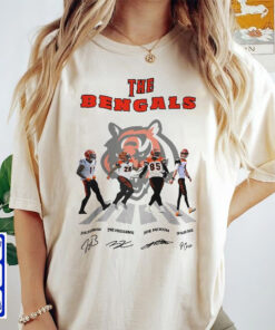 Joe Burrow tshirt, The Bengals Abbey Road Joe Burrow Tee Higgins Joe Mixon And Ja’marr Chase 2023 Signatures Shirt